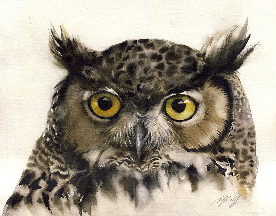 Owl Watercolor #3 Painting by Alfred Ng
