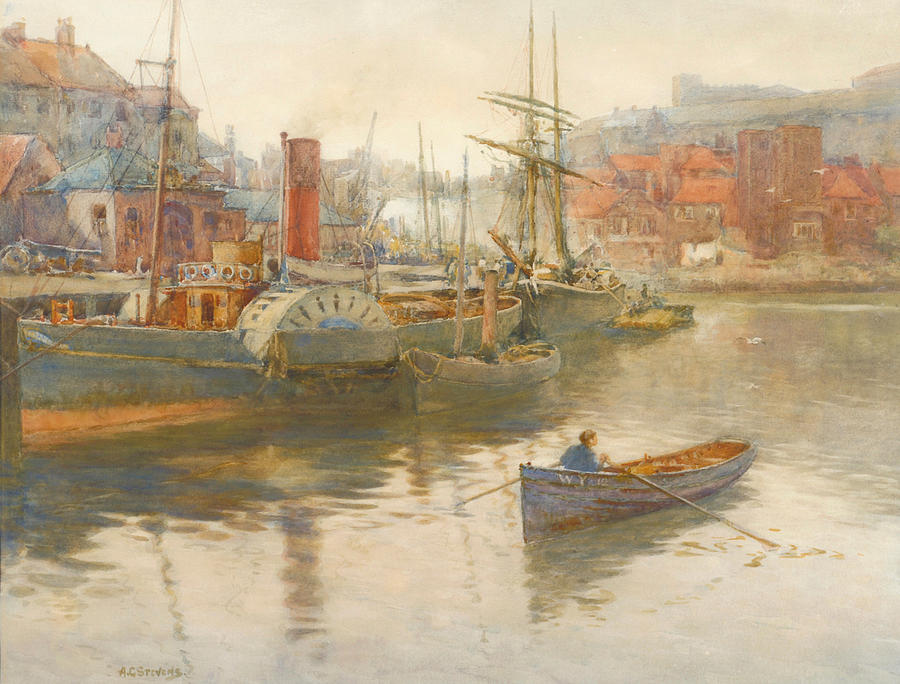 Paddler Steamer And Other Vessels On The River Esk Painting