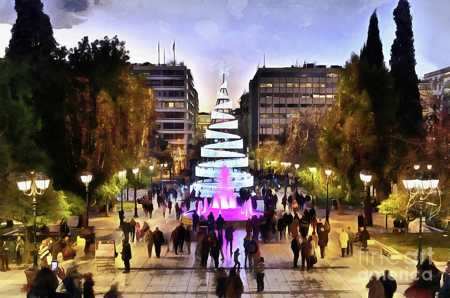 Painting of Christmas tree in Syntagma square #2 Painting by George Atsametakis