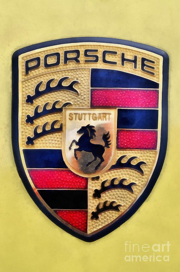 Car Painting - Painting of Porsche badge #2 by George Atsametakis