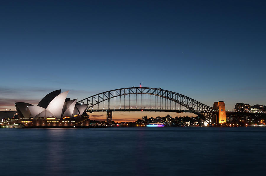 panorama of Sidney bridge at night with vivid lights Photograph by ...