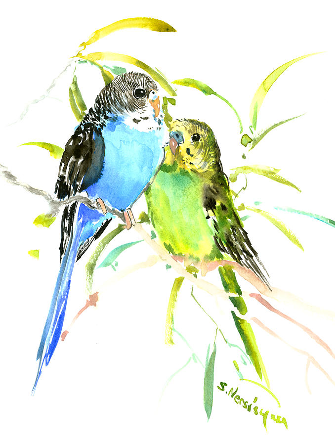 Parakeets #2 Painting by Suren Nersisyan