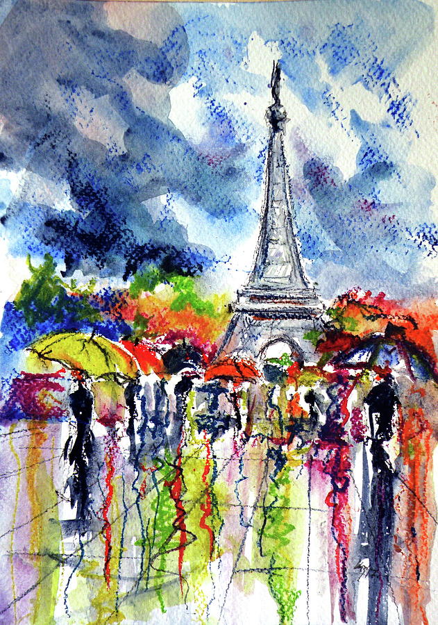 Paris in rain  #2 Painting by Kovacs Anna Brigitta