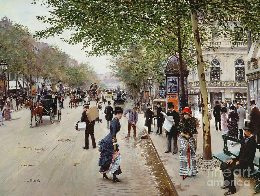 Parisian street scene Painting by Jean Beraud