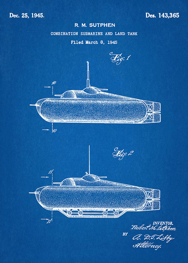 Patent Drawing for the 1945 R. M. Sutphen Combination Submarine and ...