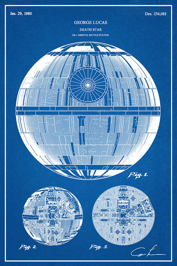 Death Star ds-1 Orbital Battle Station Star Wars Patent - Av Drawing by SP JE Art
