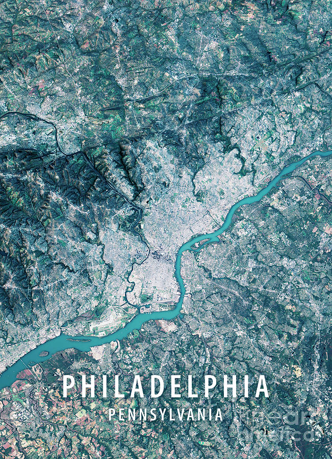 Topographic Map Of Philadelphia Philadelphia 3D Render Satellite View Topographic Map Digital Art By Frank  Ramspott | Pixels