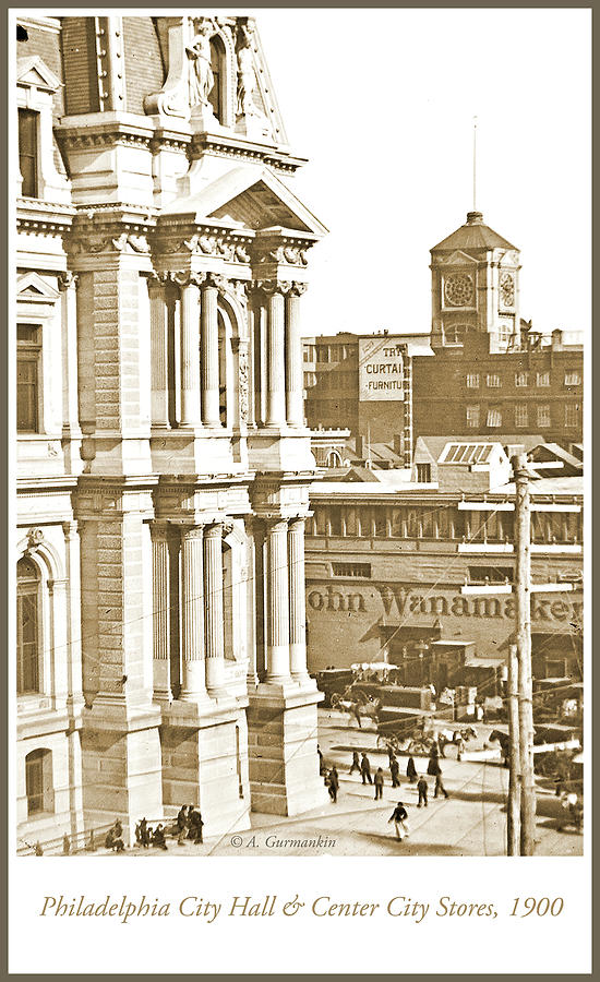 Philadelphia City Hall and Wanamaker Store c 1900 Vintage Photog #2 Photograph by A Macarthur Gurmankin