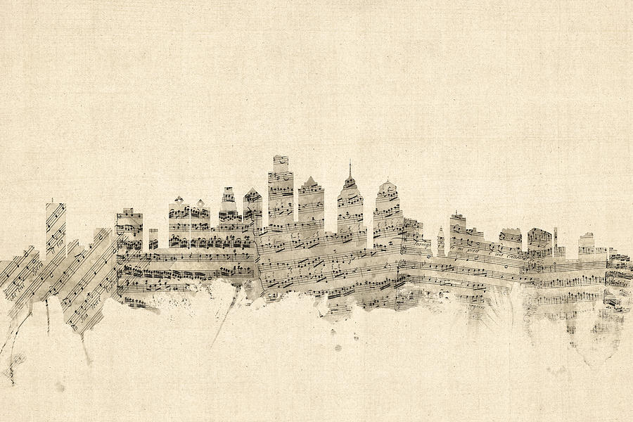 Philadelphia Digital Art - Philadelphia Pennsylvania Skyline Sheet Music Cityscape #2 by Michael Tompsett