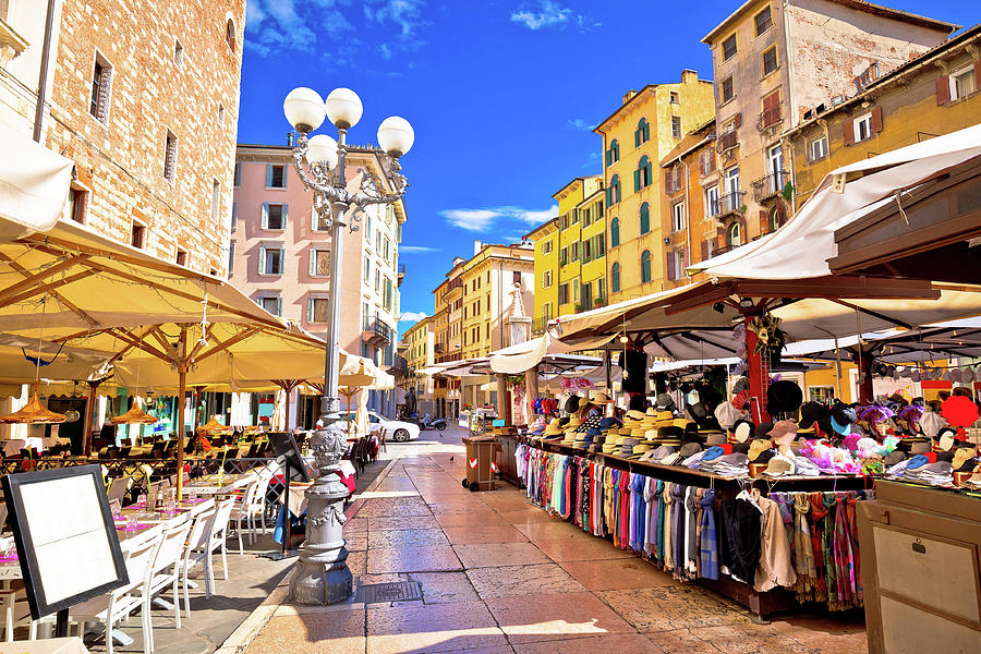 Piazza delle erbe in Verona street and market view #2 Photograph by Brch Photography