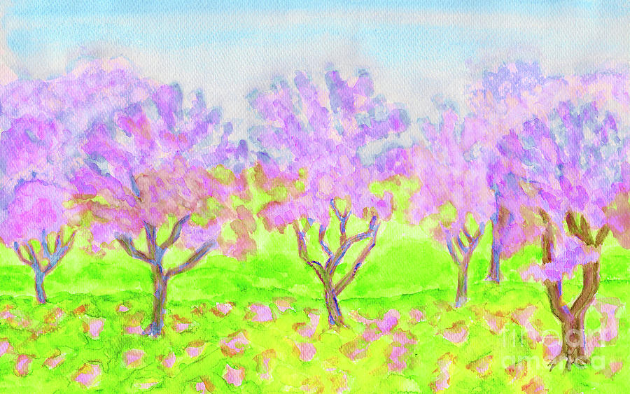 Pink spring garden, watercolours #2 Painting by Irina Afonskaya