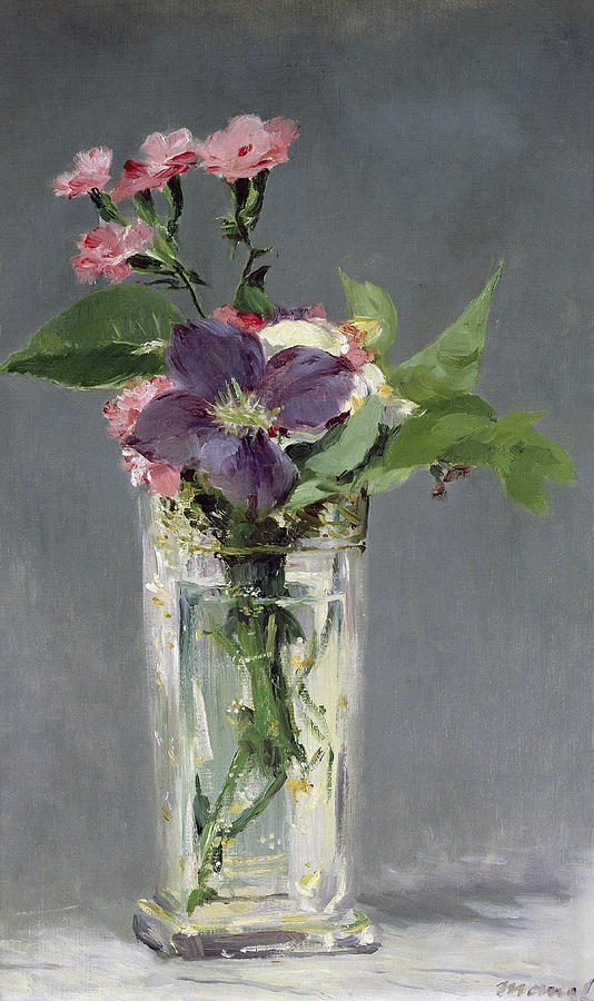 Flower Painting - Pinks And Clematis In A Crystal Vase #2 by Edouard Manet