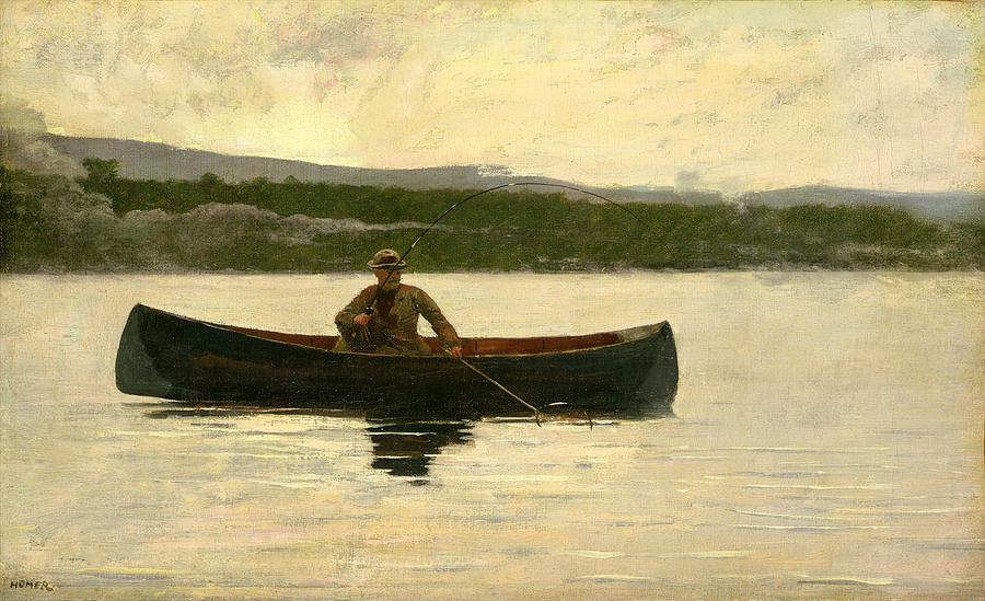 Playing a Fish Painting by Winslow Homer