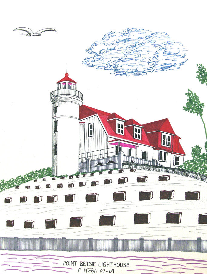 Lake Michigan Drawing - Point Betsie Lighthouse #2 by Frederic Kohli