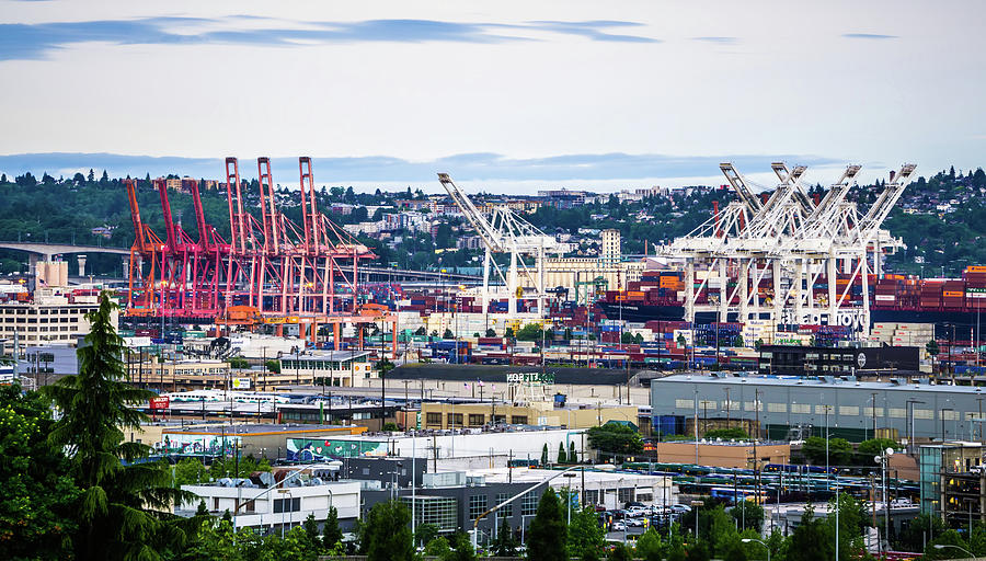 Port Of Seattle With Downtown Skyline Early Morning #2 Photograph by Alex Grichenko