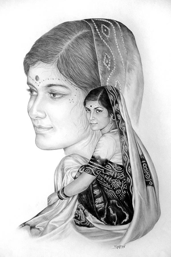 Potrait #2 Drawing by Vijay Shrimali
