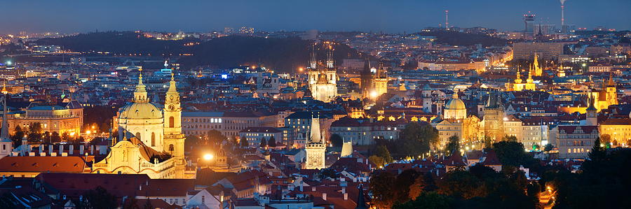 Prague skyline rooftop view at night #2 Photograph by Songquan Deng