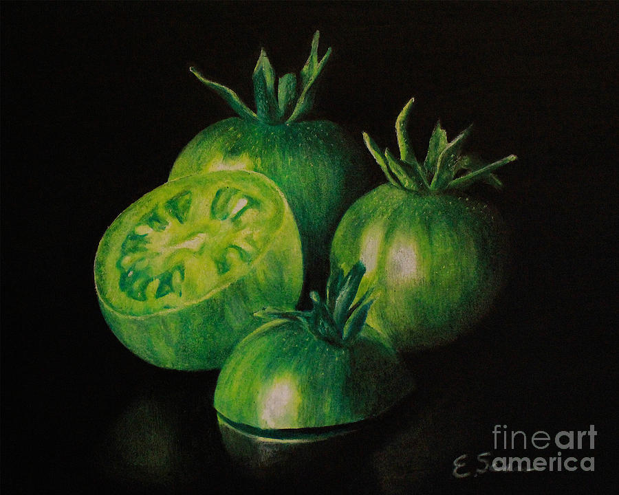 Tomato Drawing - Pre-Fried Green by Elizabeth Scism