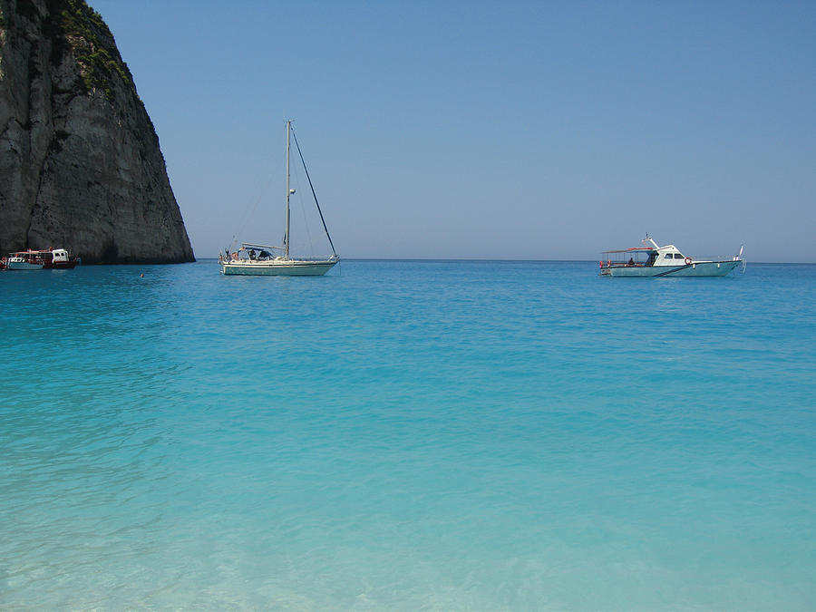 Greek Photograph - Private boats on Navagio beach on the island of Zakinthos shot f #2 by Newnow Photography By Vera Cepic