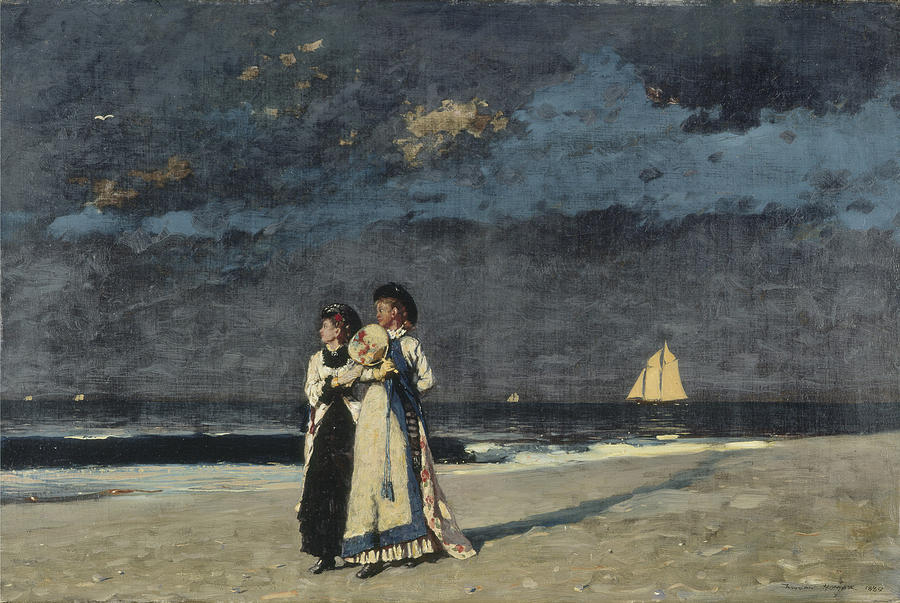 Promenade on the Beach #2 Painting by Winslow Homer