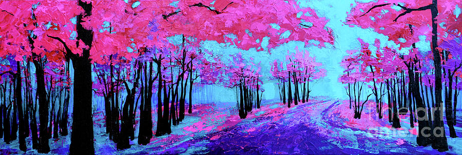 Purple Magenta, Forest, Modern Impressionist, Palette Knife painting Painting by Patricia Awapara