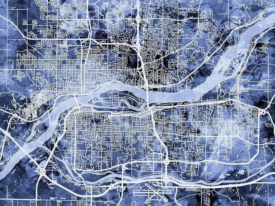 Davenport Digital Art - Quad Cities Street Map #2 by Michael Tompsett