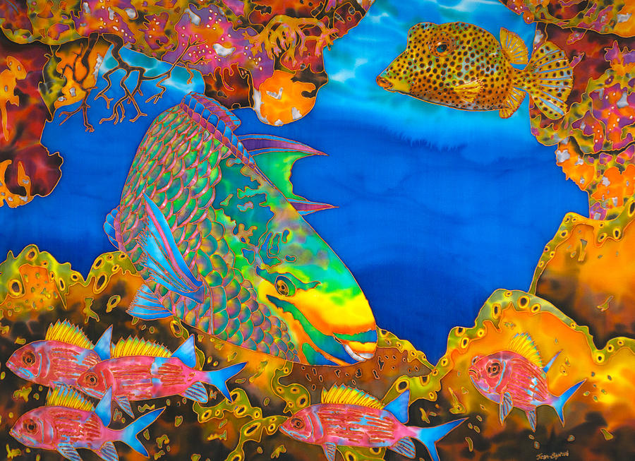Brain Coral Queen Parrotfish Painting by Daniel Jean-Baptiste