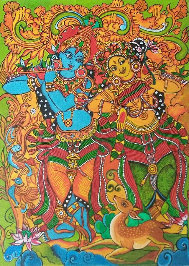 Radha Krishna mural Painting by Aishwarya Menon
