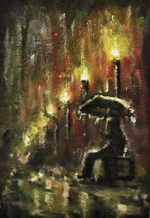 City Streets Painting - Rain Fantasy aceo painting by Natalja Picugina City Streets Painting - Rain Fantasy aceo painting by Natalja Picugina