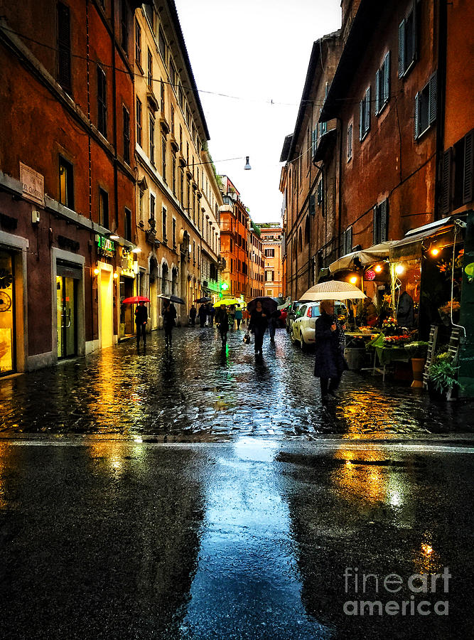 rainy night in Rome #2 Photograph by HD Connelly