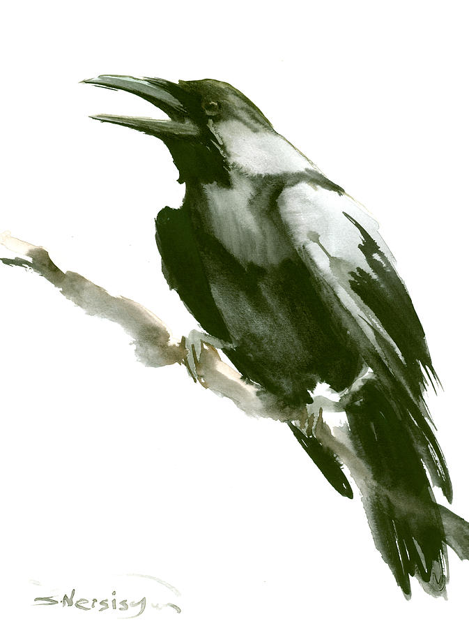 Black And White Painting - Raven #2 by Suren Nersisyan