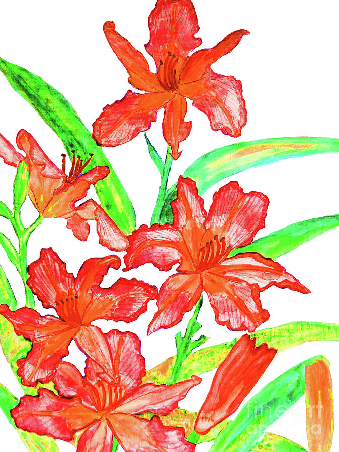 Red daily lilies #2 Painting by Irina Afonskaya
