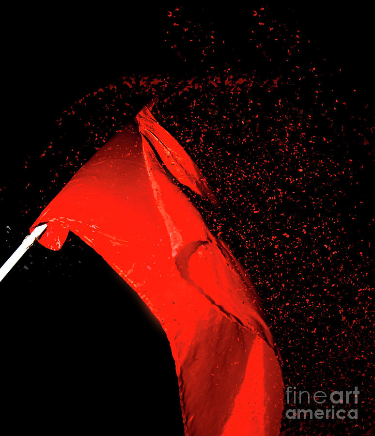 Red flag on black background #2 Photograph by Humourous Quotes