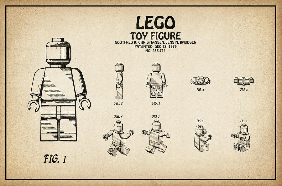 Restored Patent Drawing the Christiansen and Jens Knudsen Lego Toy Figurine Digital Art by StockPhotosArt -