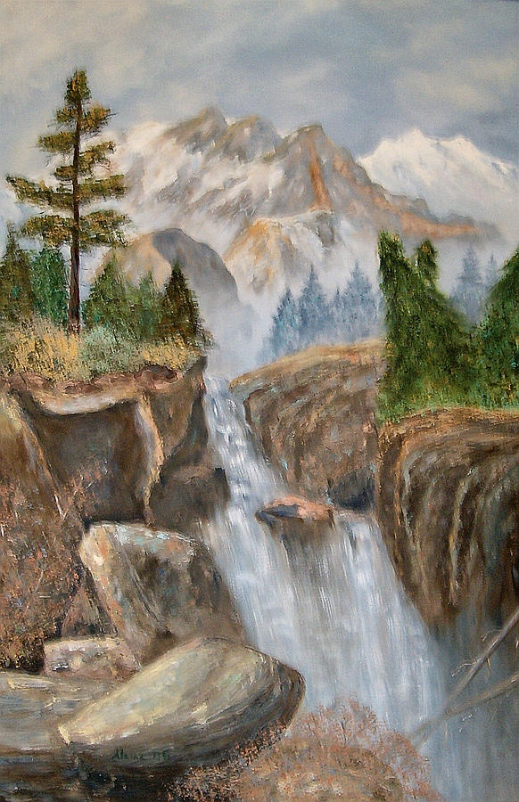 Rocky Mountain Waterfall Painting by Alanna Hug-McAnnally