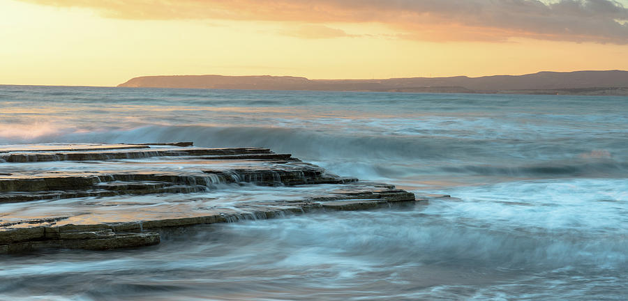 Rocky seashore seascape with wavy ocean during sunset #2 Photograph by Michalakis Ppalis
