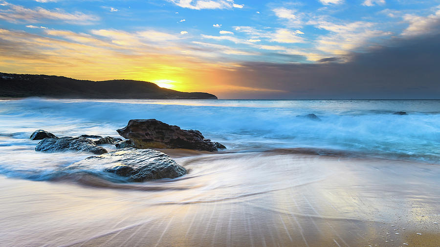 Rocky Sunrise Seascape with Clouds Photograph by Merrillie Redden ...