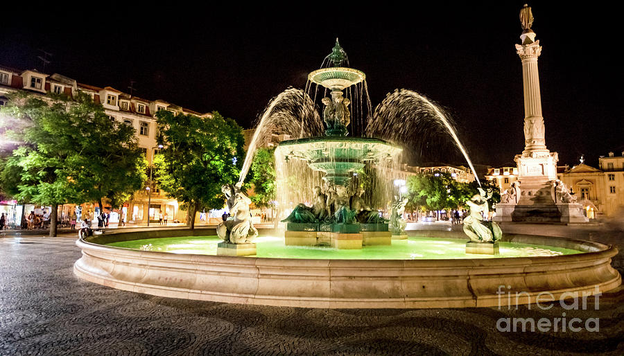 Rossio Square night #2 Photograph by Benny Marty