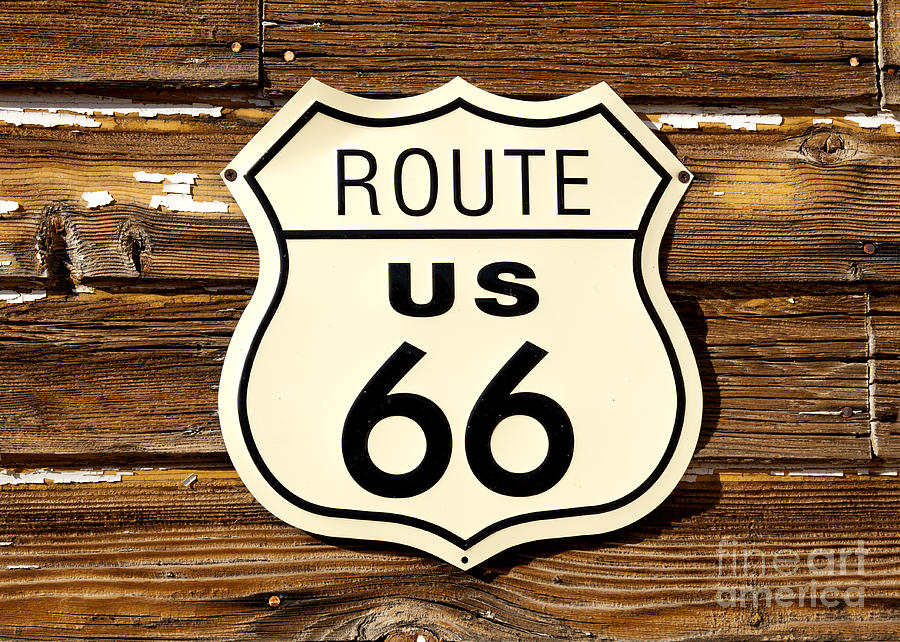 Route 66 road sign on old wooden barn #2 Photograph by Anthony Totah