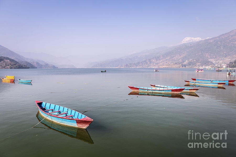rowbaots in Phewa lake in Pokhara in Nepal #2 Photograph by Didier Marti