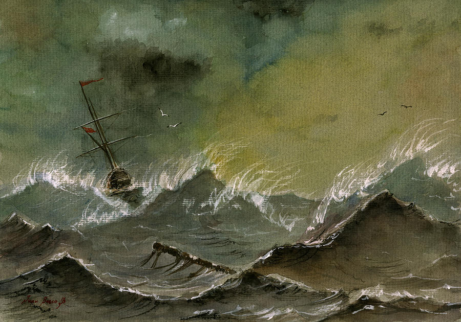 Ship Decor Painting - Sail Ship Watercolor #2 by Juan  Bosco