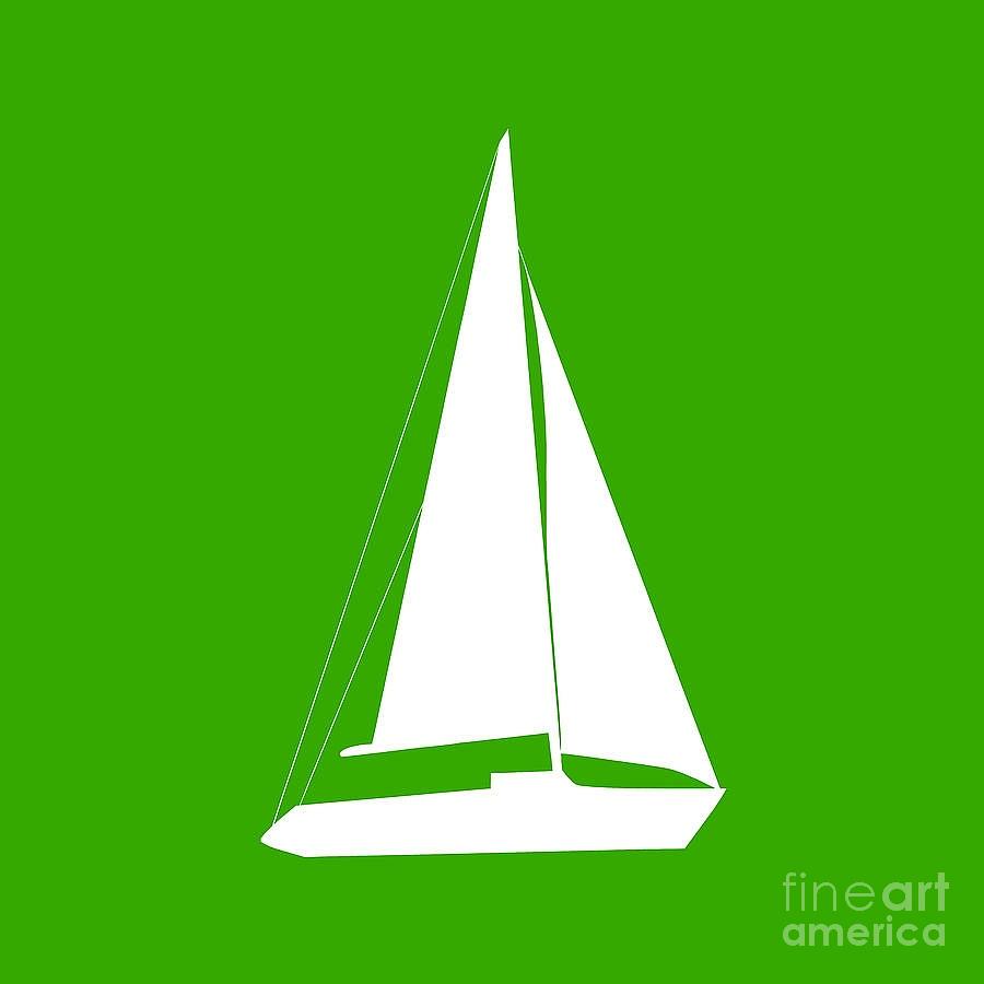 Sailboat in Green and White Digital Art by Jackie Farnsworth