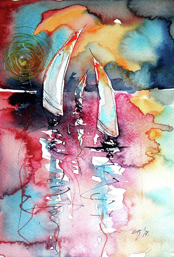 Sailboats #2 Painting by Kovacs Anna Brigitta