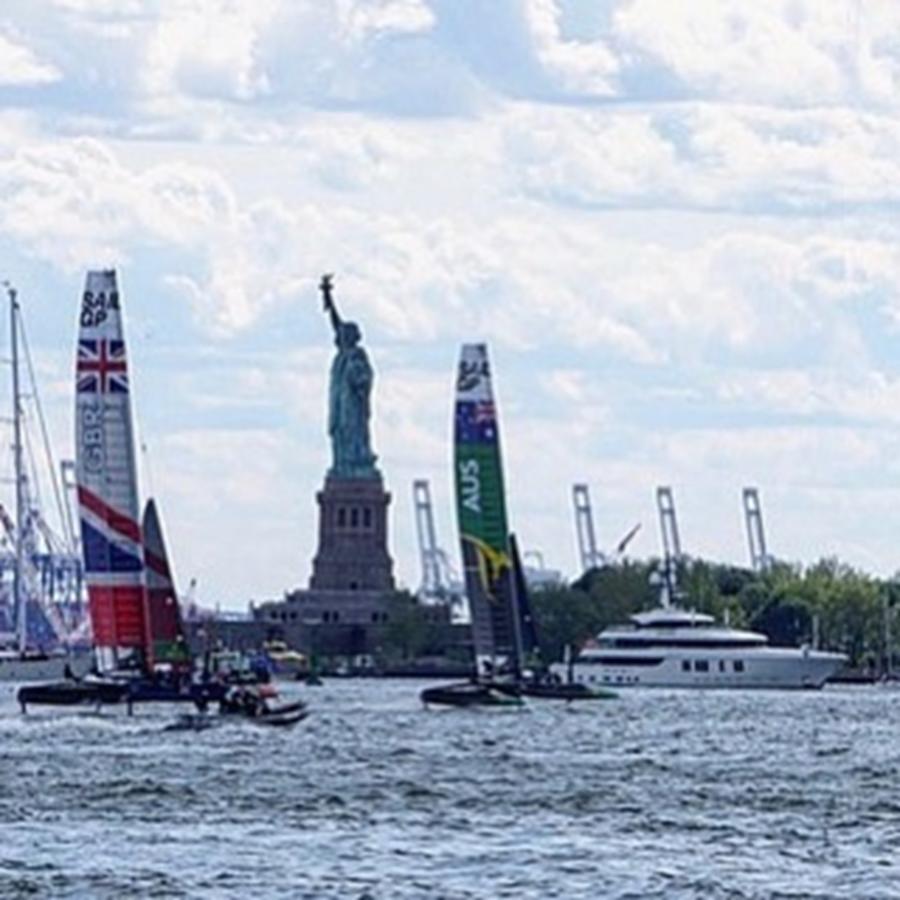 New York City Photograph - Sailgp Catamaran Racing On The Hudson #2 by Picture This Photography