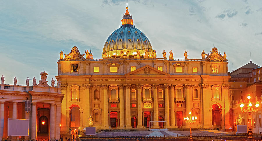Saint Peters Basilica in Vatican City at Dusk, Rome #2 Photograph by Marek Poplawski