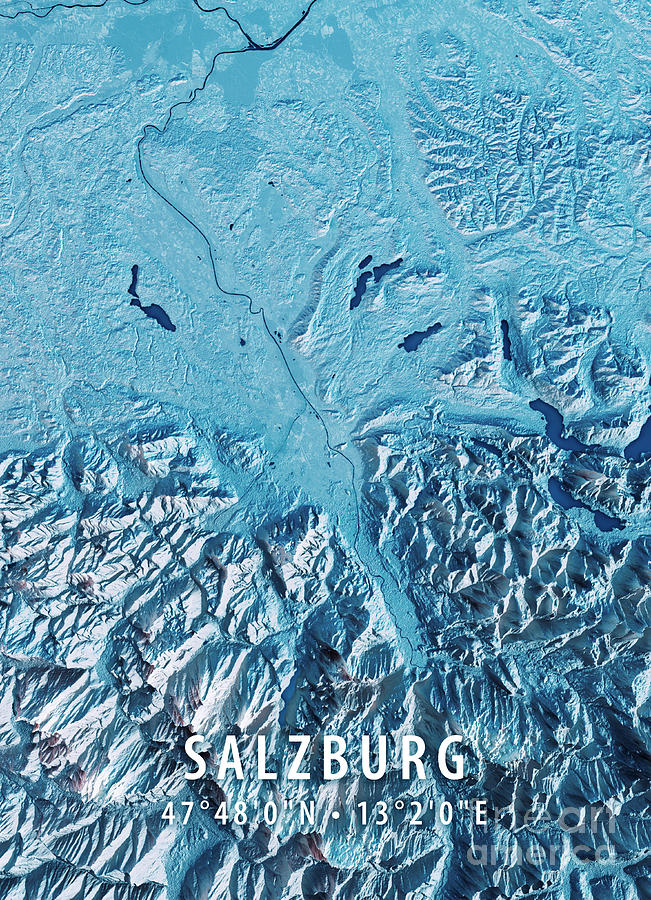Map Digital Art - Salzburg 3D Render Satellite View Topographic Map Blue #2 by Frank Ramspott