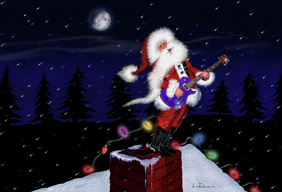 Santa Plays Guitar In A Snowstorm Mixed Media