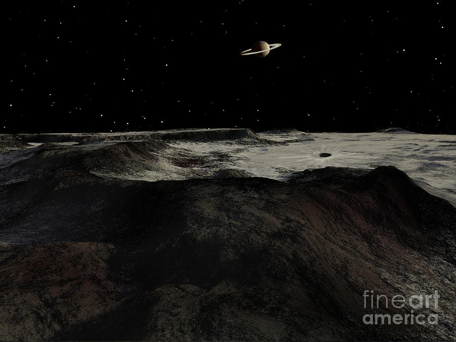 Space Digital Art - Saturn Seen From The Surface #2 by Ron Miller