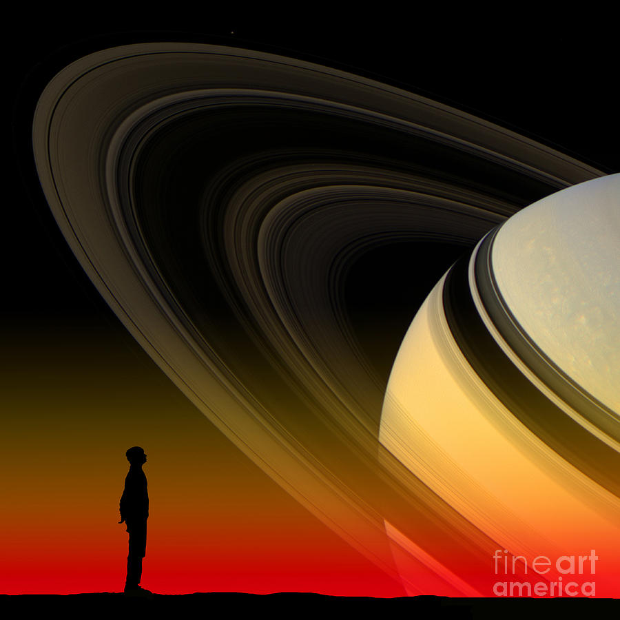 Saturn With Silhouette #2 Photograph by Larry Landolfi