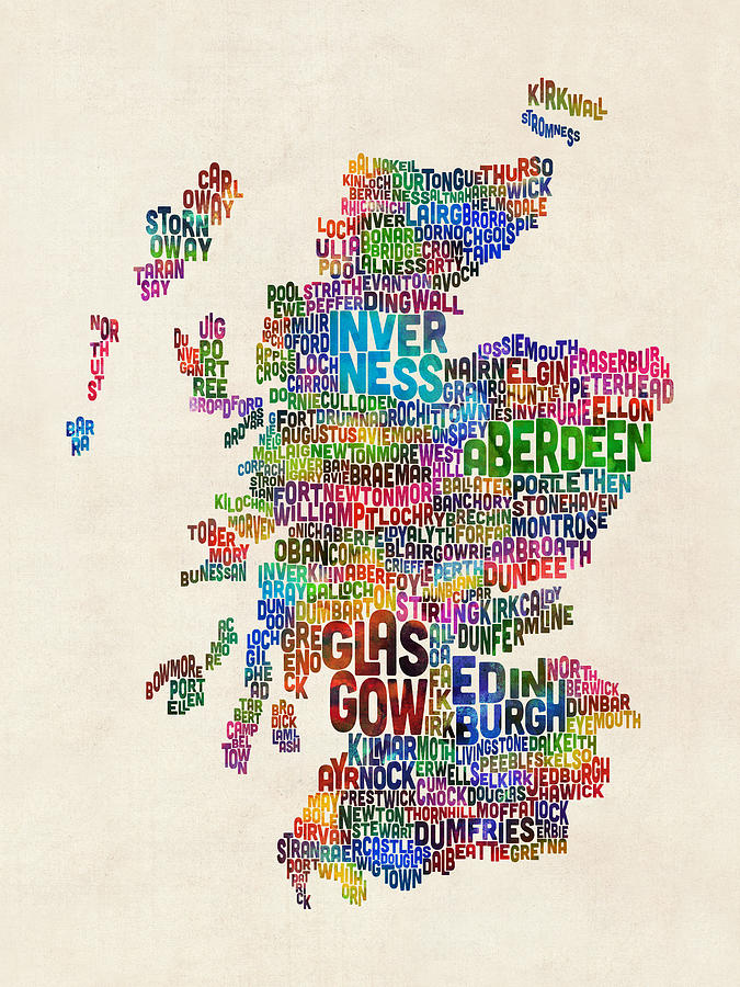 Scotland Typography Text Map #2 Digital Art by Michael Tompsett